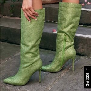 Lulus Green Glitter Stiletto Boots